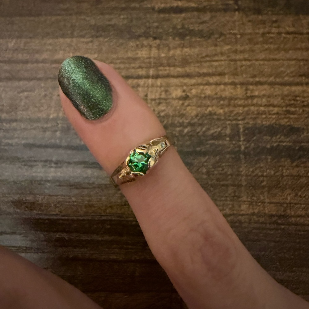 Gold Pinkie Ring with Green Gemstone